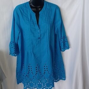 Blair Women's Turquoise Eyelet Tunic